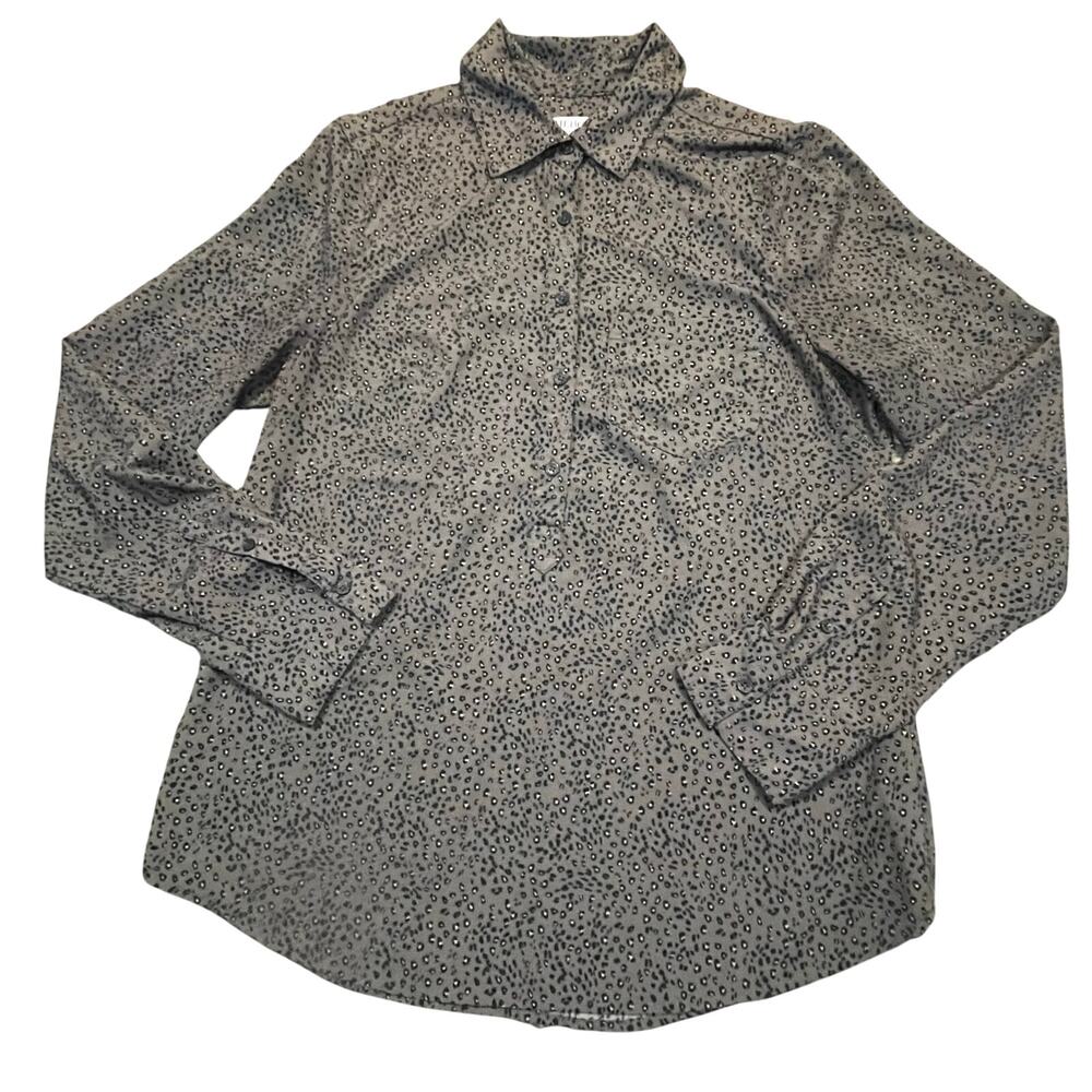 Merona Womens Medium Leopard Print Button Up Blouse Long Sleeve Top